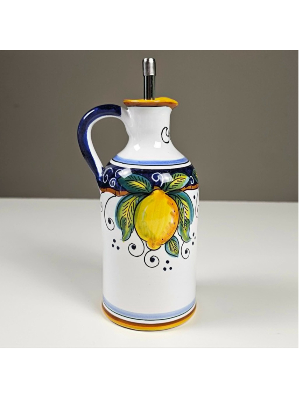 Vintage MOD Deruta Italian Ceramic Olive Oil Cruet Bottle – Hand Painted Lemons